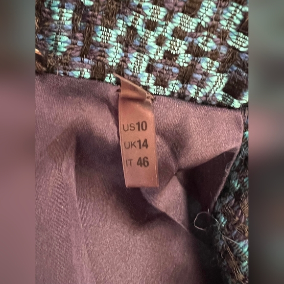 Elie Tahari Woven Tweed Teal Hidden Snap Closure Size 10 - Picture 3 of 5